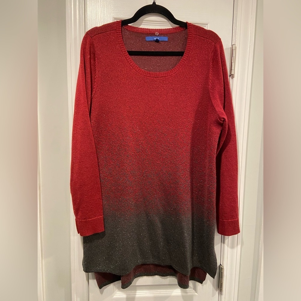 Apt. 9 Size XL Red Black Ombré Sparkle Scoop Neck Long Sleeve Sweater Dress